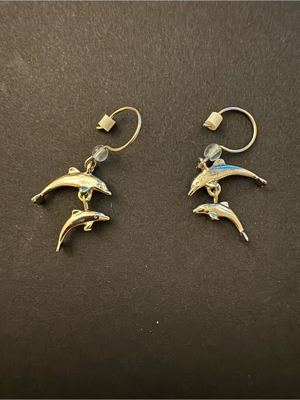 Silver Toned Dolphin Drop Earrings - Silver Toned Dolphin Dangle Earrings